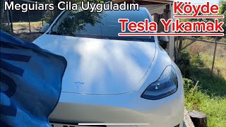 KÖYDE TESLA YIKAMAK  MEGUİARS CİLA UYGULADIM  GYEON KURULAMA HAVLUSU [upl. by Alfons518]