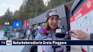 SPORT TV22 Greta Pinggera im Interview beim WeltcupFinale Naturbahnrodeln in Umhausen 2023 [upl. by Isle]