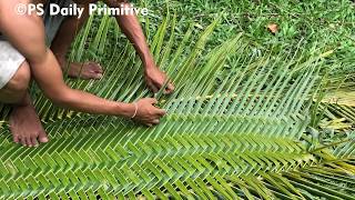 Primitive Technology Build the Wall of Toilet WC With Using Coconut Leaf [upl. by Nytnerb]