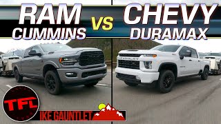 ITS ON  Ram 2500 HD Cummins vs Chevy Silverado HD Duramax vs Ike Gauntlet [upl. by Seltzer839]