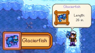 WHERE AND HOW TO CATCH LEGENDARY FISH  GLACIERFISH Stardew Valley [upl. by Lolita]