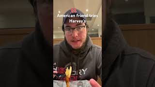 American friend tries Harvey’s for the first time harveys fastfood foodreview canada usa [upl. by Atsev434]