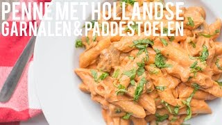 RECEPT Penne met Hollandse garnalen en paddestoelen  OhMyFoodness [upl. by Akilam417]