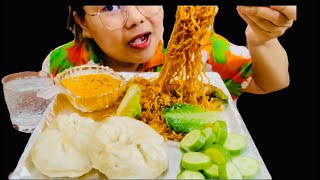 Big momo bite with 2 x Spicy Ramen🍜 🥵 🌶️ mukbang food asmr asmrsounds [upl. by Gearalt]