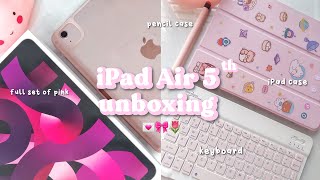 iPad Air 5 unboxing  full of pink accessories 💗 [upl. by Dihsar]