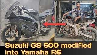 Suzuki GS 500 modified into Yamaha R6  Suzuki GS 500 ko Yamaha R6 Ki body lagai [upl. by Tita]