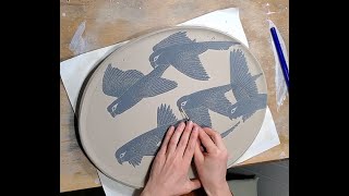 Carving a parrot platter Sgraffito technique [upl. by Buyse258]