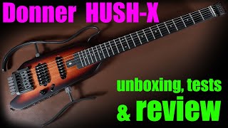 Donner HUSHX unboxing sound tests and review Hush X electric travel guitar kit [upl. by Akirahs]