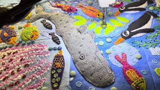 A wool quilt gets outline quilting and water meandering [upl. by Ingold690]