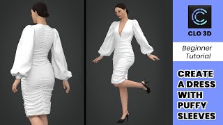 How to create a kneelength dress with puffy sleeves in Clo3d Marvellous Designer [upl. by Ramsa]