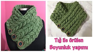 Tığ İle Örülen Çok Kolay Erkek  Kadın Saç Örgü Boyunluk Modeli unisex knitting weft making [upl. by Solly]