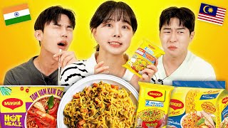 Koreans Try Indian amp Malaysian Maggi For The First Time  KATCHUP [upl. by Aevin]