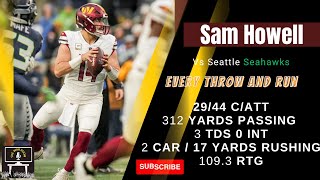 Sam Howell every throw and run  Washington Commanders vs Seattle Seahawks  week 10 [upl. by Htur]