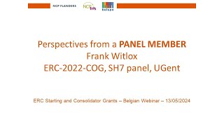 May 2024 – Frank Witlox ERC Consolidator grants Panel member 2022 call [upl. by Philippa549]