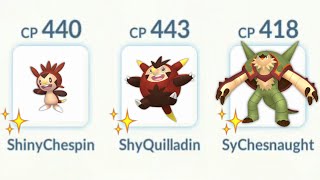 Shiny CHESNAUGHT Family BELOW 500 CP Vs Leader Cliff Pokemon Go [upl. by Anitnahs]