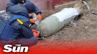 Unexploded Russian bomb defused by Ukraines emergency services in Chernihiv [upl. by Pearlstein]