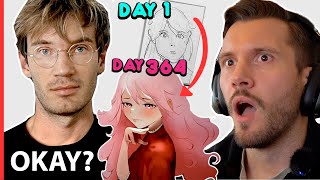 PRO ARTIST REACTS ON PEWDIEPIE 1 YEAR DRAWING EVOLUTION [upl. by Srednas396]