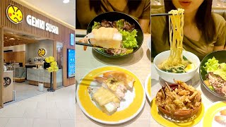 MAKAN DI GENKI SUSHI 🍣 SALMON SUSHI EBI MENTAI MISO RAMEN BEEF SALAD CHICKEN SKIN [upl. by Dewey]