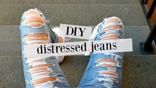 DIY how to distress jeans  sewamptell [upl. by Had]