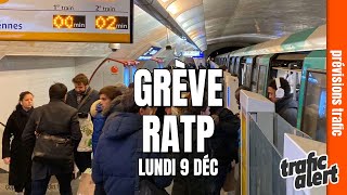 Grève RATP prévisions lundi 9 décembre [upl. by Einolem]