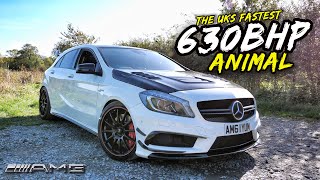 SCREAMER PIPE INSANE 630BHP BIG TURBO MERCEDES A45 AMG [upl. by Buxton]