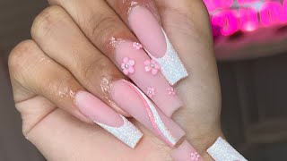 Acrylic Nails  Pink Nail Art Tutorial [upl. by Auqinahs]