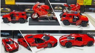 DIECAST CARS COLLECTION KOENIGSEGG MERCEDES FERRARI MOTORCYCLE RED COLOUR [upl. by Ultima]