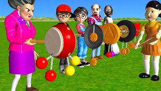 Scary Teacher 3D vs Squid Game Clackers Drum Level Max HoneyComb Candy Shapes 5 Times Challenge [upl. by Laise30]