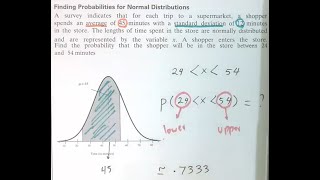 Statistics Probability of Time Spent in Supermarket Using NormalCDF TI83TI84 [upl. by Ecyac]