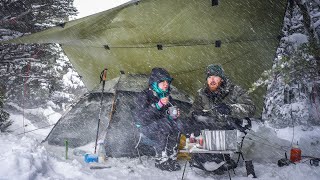 Winter Storm Camping with my Wife  Blizzard Survival  HEAVY SNOW [upl. by Fidellas]