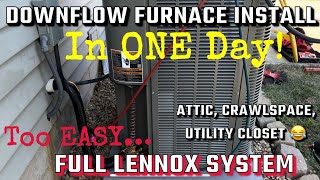 Downflow Furance amp Central AC Install Residential HVAC [upl. by Nickie]