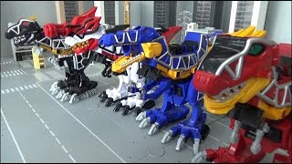 Power Rangers Dino Charge 4 Dinosaur Megazord Toys Transformation 파워레인저 다이노포스 4대 공룡 로봇 장난감 변신 [upl. by Roman502]