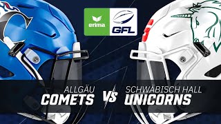 Allgäu Comets  SchwäbischHall Unicorns  Highlights  ERIMA GFL 14 Spieltag  SDTV Football [upl. by Eastlake]