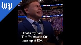 ‘That’s my dad’ Tim Walz’s son Gus tears up at DNC [upl. by Thurlow856]