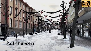 Katrineholm Centre Walk  walk in 8c after snowfall  Snowfall 4K HDR  Central Station [upl. by Eednus]