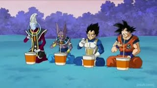 goku vegeta beerus and whis eating ramen english dub [upl. by Refennej59]