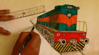 Sketching WDM3D Locomotive in Bokaro Livery Indian Railways [upl. by Eigram]