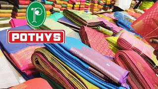 Pothys Aadi offer 5 To 50 Discount sale Chenderi Linen Tussar Raw Silk sarees collection [upl. by Adyam]