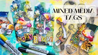 Mixed Media Tags 🍄Stencil Texture amp Crayons [upl. by Tessil]