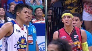 Arwind Santos and Jericho Cruz clash on the court  PBA Philippine Cup 2018 [upl. by Hallsy]