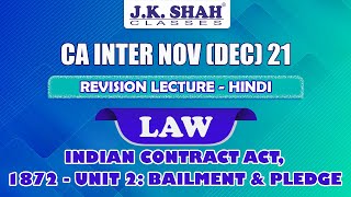 Indian Contract Act 1872  Unit 2Bailment amp Pledge  Hindi  English [upl. by Trstram]