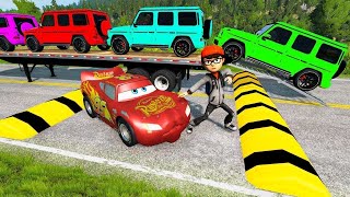 TRANSPORTING PIXAR CARS amp FRUITS WITH COLORED amp JOHN DEERE vs CLAAS vs TRACTORS  BeamNGdrive 962 [upl. by Latnahc]