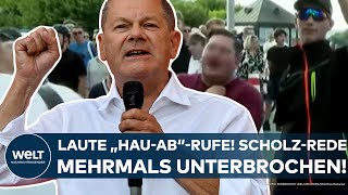 OLAF SCHOLZ Laute „Hau ab“Rufe in Dresden KanzlerRede in Sachsen mehrmals unterbrochen [upl. by Culberson]