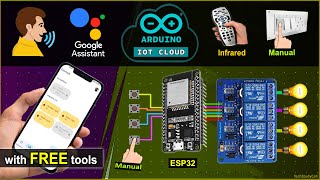 Google Assistant ESP32 based Home Automation using Arduino IoT Cloud  IoT Projects [upl. by Tarton]