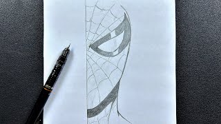 Easy sketch  how to draw spider man no way home half face easy stepbystep [upl. by Magner]