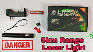 Powerful Green Laser Pointer Unboxing and Testing  5 km Range Laser Light  Unboxing and Review [upl. by Bautram]