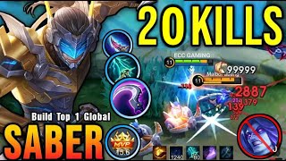 Saber lnsane 20Kills NonStop Build Top 1 Glodal SaberGameplay mobilelegends [upl. by Diraf727]