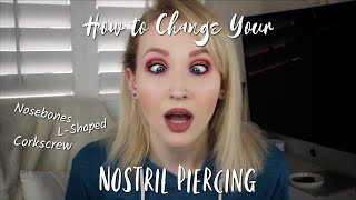 HOW TO CHANGE YOUR NOSTRIL PIERCING  Nosebone LShaped amp Corkscrew [upl. by Yebot717]