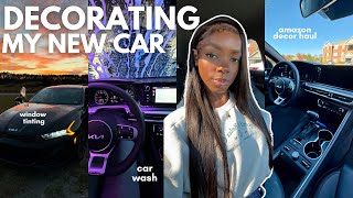 DECORATE MY NEW CAR WITH ME  amazon car decor haul window tints car wash  MORE [upl. by Tihor]