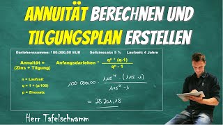 Annuitätendarlehen Annuität super einfach mit Formel berechnen und Tilgungsplan erstellen [upl. by Brandon]